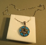 Sterling silver Rhodium coated Star of David - lab opal necklace 16