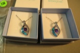 Sterling silver Rhodium coated necklace - lab opal, amethyst, c.z. - 16
