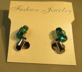 Silver tone & green post earrings