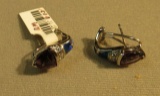Sterling silver flip up earrings with amethyst & lab opal, c.z.
