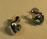 Sterling silver post earrings with 18K yg - green quartz