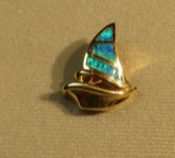 14K - yg- inlay opal & gold strips sailboat pendant