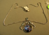 Sterling pendant with 2 seahorses & dichroic glass 18
