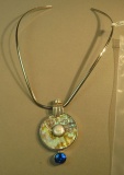 Sterling pendant with round abalone with fresh water pearl & blue stone (neck wire included)