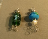 Sterling dichroic glass pendants with silver bead & top 1 blue - 1 green