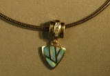 14K - yg- inlaid opal with 14K bezel, slider type bale w/4 diamonds 10 pt -  (display necklace chain
