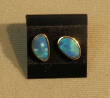 14K - yg- post opal earrings bezel set