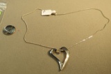 Sterling floating heart necklace on 16