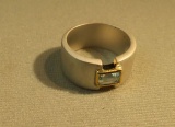 frosted Sterling ring w/aquamarine in 14K -yg- bezel size 7