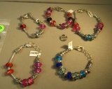 glass bead bracelets silvertone 8-9 1/2