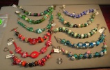 glass bead bracelets silvertone 8-9