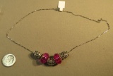 pink glass & silver tone beads on 16