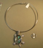 Abalone turtle on silver neckwire