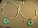 white silk cord necklace w/turquoise donut