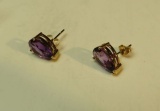 14K - yg- post earrings - pear shaped amethyst (estate jewelry)