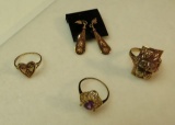 10K -yg- 3 rings - 1- size 6 w/amethyst, 1- size 5 7/8 heart shaped, 1- size 8 tri colored leaf patt