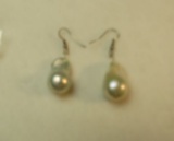 Sterling Biwa fresh water pearl earrings w/shepherd's hook