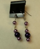 Sterling shepherd's hook earrings w/purple beads (estate jewelry)