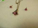 14K -yg- slider, trillion cut tourmaline gem w/3 diamonds