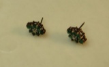 14K -yg- 8- emeralds & 1- 0.1 diamond post earrings (estate jewelry)