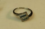 14K white gold ring - size 8 7/8 - 6 emeralds & many 0.1 diamonds (estate jewelry)
