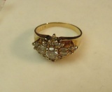 14K -yg- ring size 8 1/2 w/clear white stones (estate jewelry)