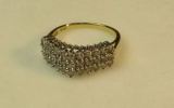 14K -yg- ring size 8,  w/white gold heads & clear stones - weight 3.5 grams (estate jewelry)