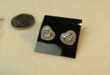 14K w.g. post earrings w/0.1 diamond around center stone - heart shaped (estate jewelry)