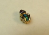 14K -yg- slider w/opal, tanzanite & 2 diamonds