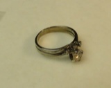 14K - w.g. - ring -size 8 - apx 1/4 ct center diamond & 3 - 1 pt diamonds on band (estate jewelry)