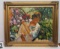 framed oil on canvas Lady in Flower Garden 31 x 37