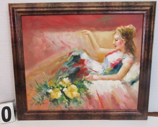 Framed Oil on Canvas  Reclining Lady  24" x 28"