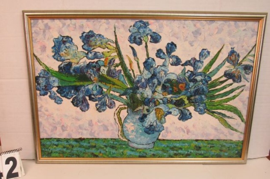 Framed Oil on Canvas  Blue Flowers  24 3/4" x 37"