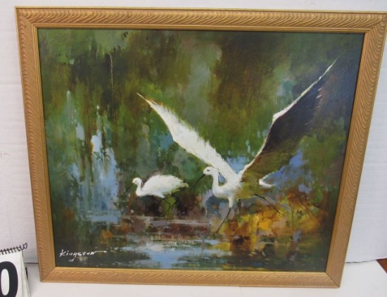 Framed Print on Canvas  White Herons by Kingston  22 1/2" x 26 1/2"