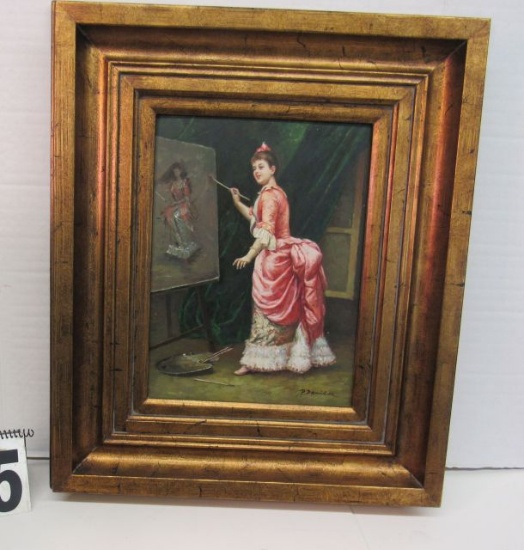 Framed Oil on Panel  Lady Painting by P Derism  26 1/2" x 22 1/2"