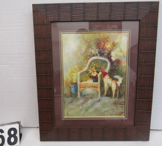 Framed Print  Dog & Flowers by MG Harold  25 3/4" x 21 1/2"