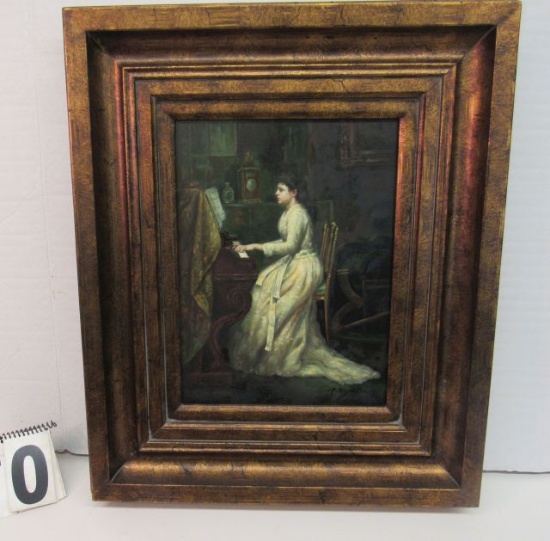 Framed Print on Panel  Lady Playing Organ  26 1/2" x 22 1/2"