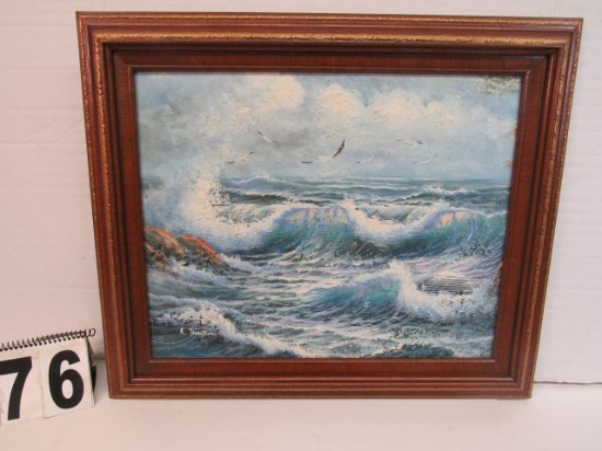 Framed Oil on Canvas  Ocean Waves  21" x 25 1/2"