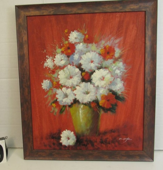 Framed Oil on Canvas  Flowers Still Life by M Doyle  27" x 23"