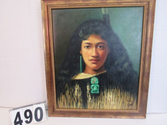Framed Oil on Canvas  Mouri Indian Girl  27 1/2" x 24"