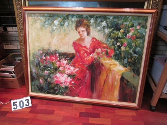 Framed Oil on Canvas  Girl with Flowers  41" x 53"