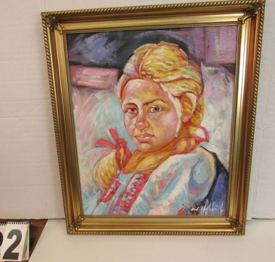 Framed Oil on Canvas  Golden Hair Girl  26" x 22"