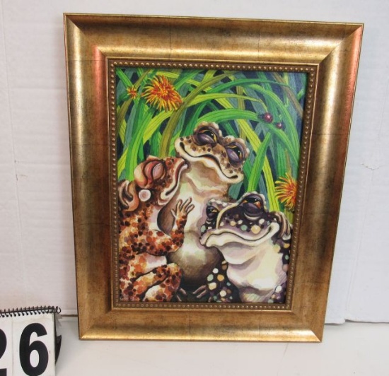 Framed Print on Canvas  Three Frogs  21 1/2" x 17 1/2"