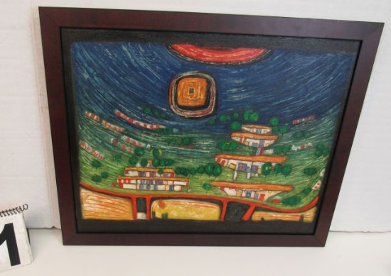 Framed Oil on Canvas  Apt on Mountains  18" x 22"