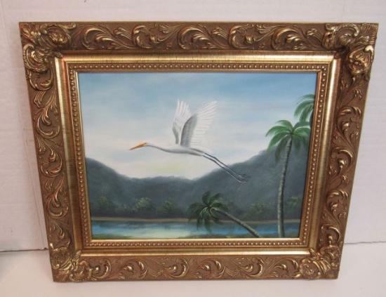 Framed Print on Canvas  Egret in Flight  20" x 24"