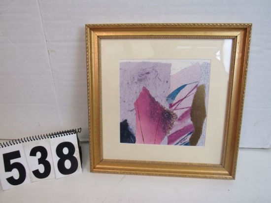 Framed Print Abstract with Gold  14" x 14"