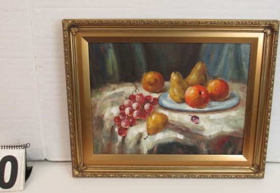 Framed Oil on Canvas  Still Life Fruit on Table  16" x 20"