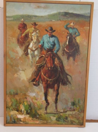 Framed Oil on Canvas  Four Cowboys  37 1/2" x 25 1/2"
