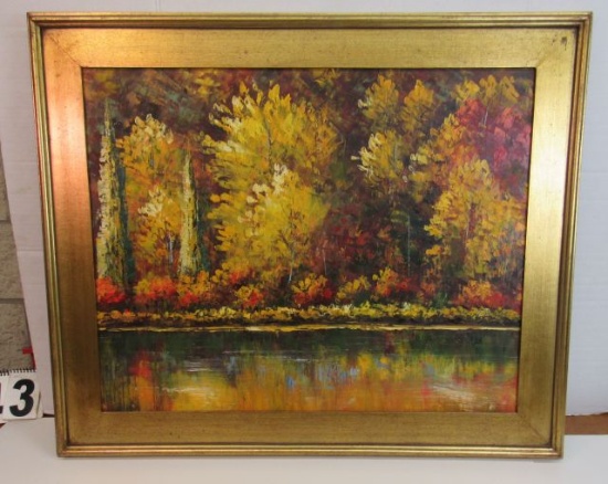 Framed Oil on Canvas  Trees by Stream (Fall Leaves)  30 1/4" x 36"