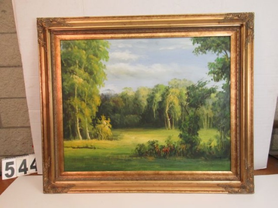Framed Oil on Canvas Green Trees  31" x 37"